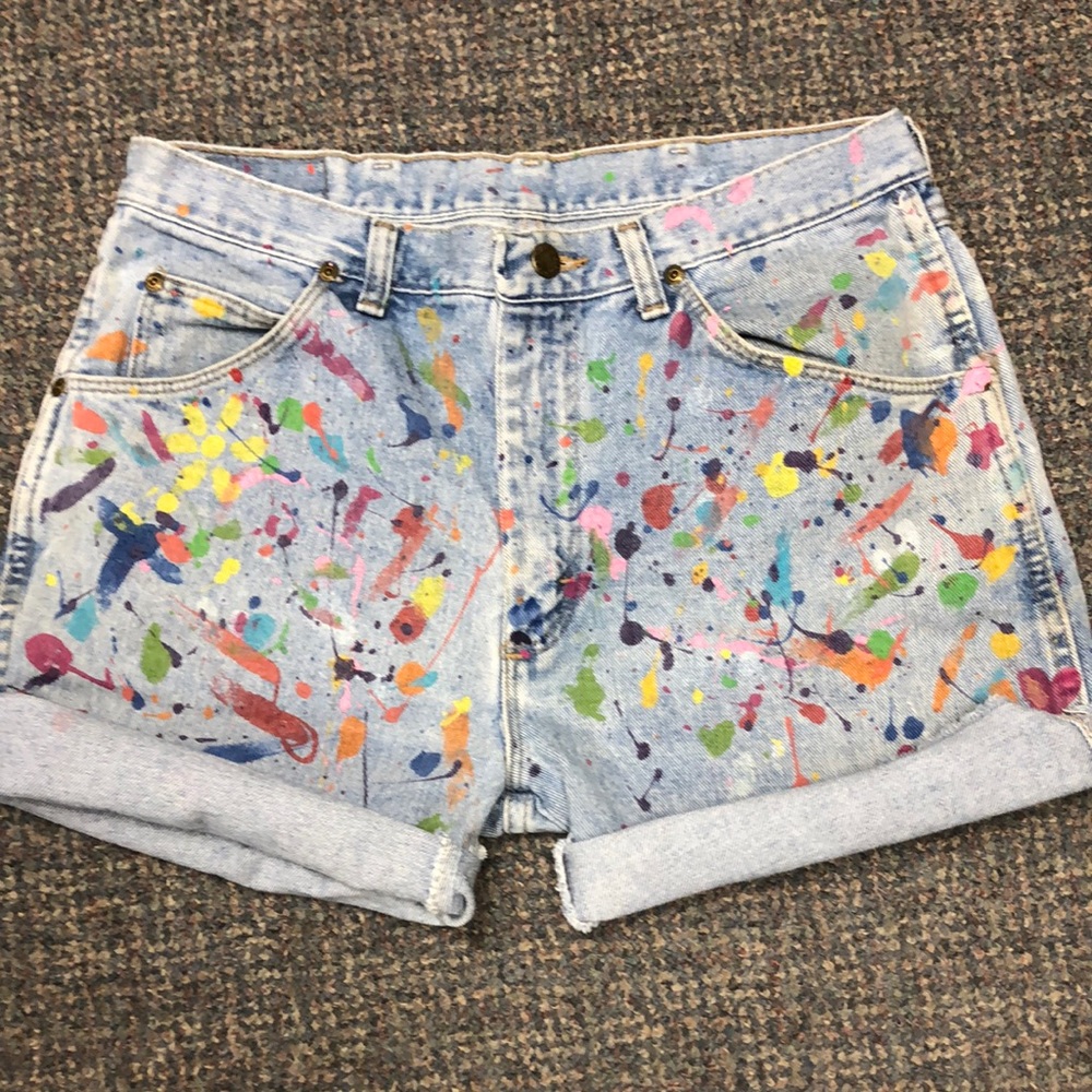 Splatter paint denim shorts